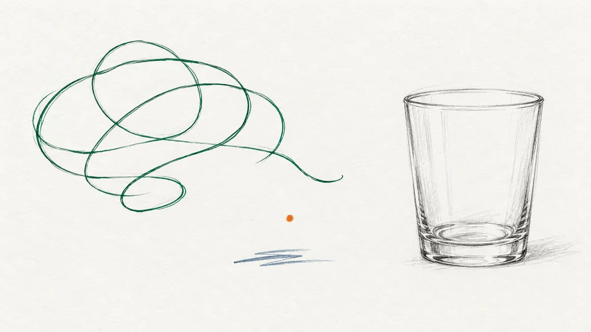 Losse gedachtenlus staat apart van een leeg glas en een tweede meetstreep.